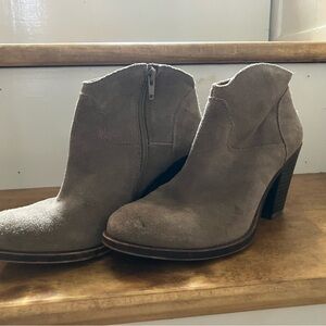 Lucky Brand Grey Suede Boots pairs well with Free People & Anthropologie Outfits